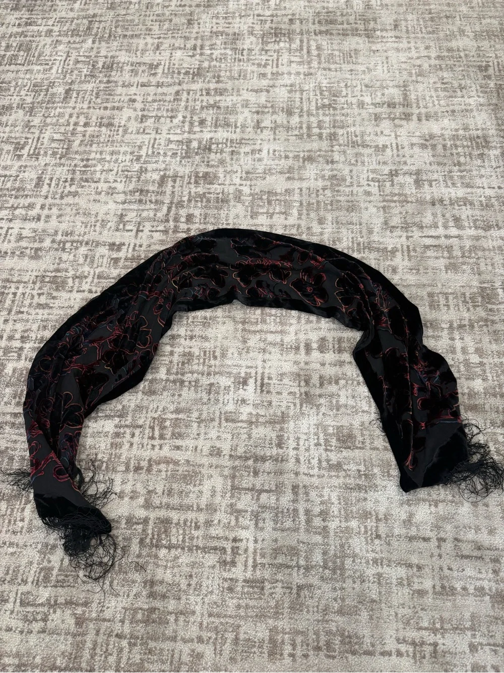Andy Warhol Black Scarf with Red Floral Embroidery